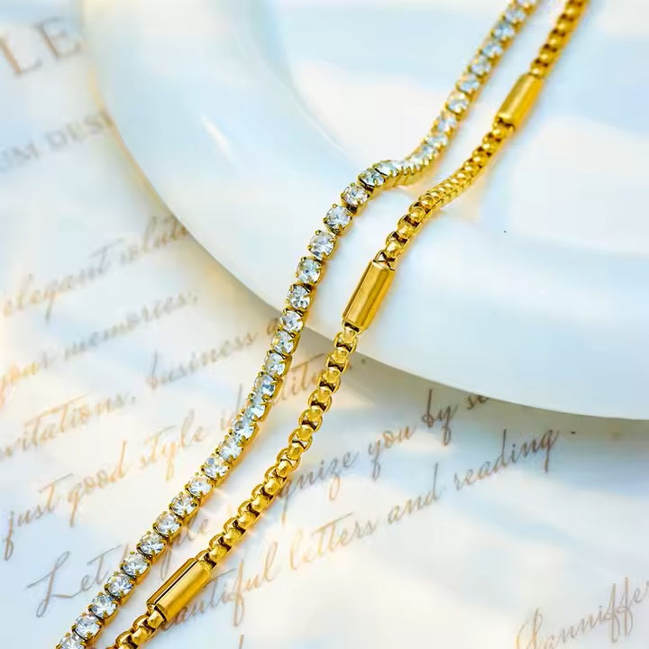 18K Gold Plated Double Layer Zircon Bracelet – Adjustable Stainless Steel