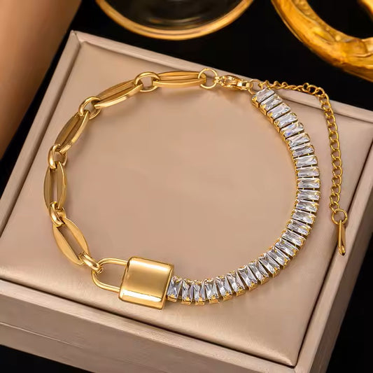 Waterproof 18K Gold Plated Bracelet – CZ Zircon - Lock Charm